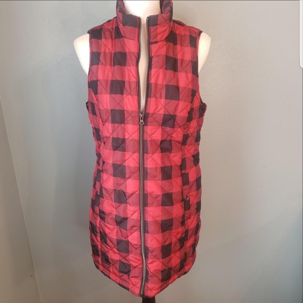 Christopher & Banks Red and Black Checkered Vest